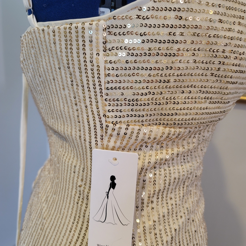 NWT Wear Your Love Gold Sequin Beige Dress Size 16 - Picture 3 of 7